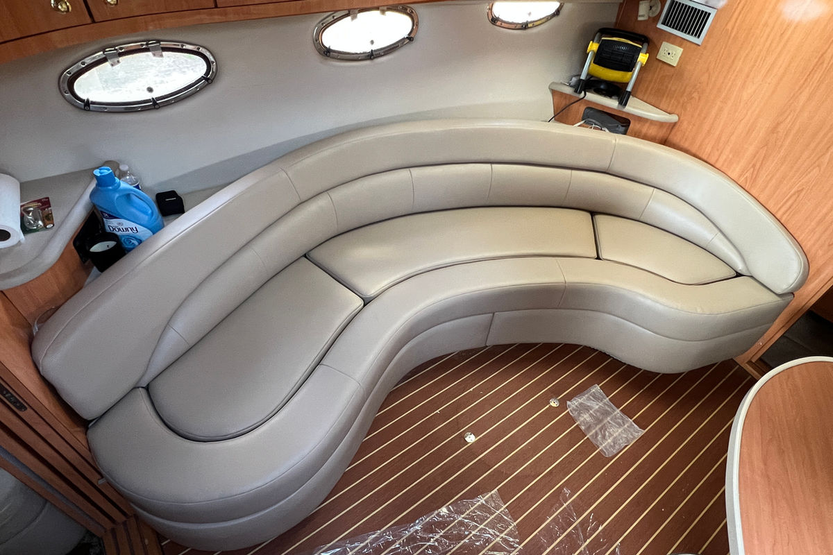 Beige vinyl boat seating